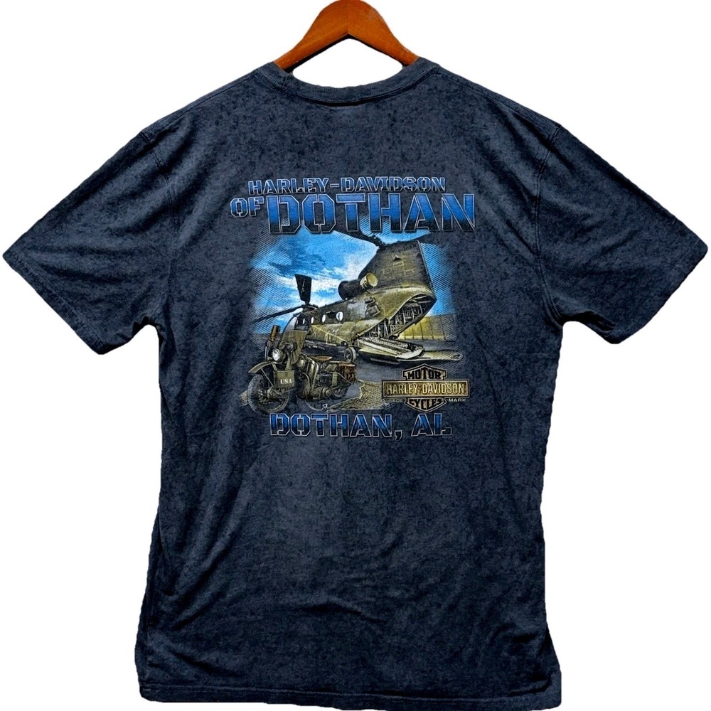 Harley Davidson Military Chinook Helicopter T-Shirt Gray Men's L‎ Alabama Biker